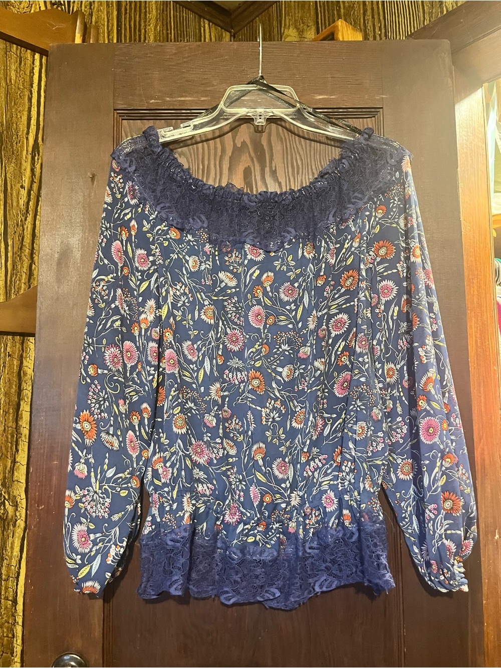 Jessica Simpson Navy Blue Floral Lace Top